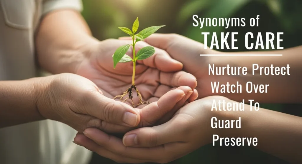 Synonyms of take care